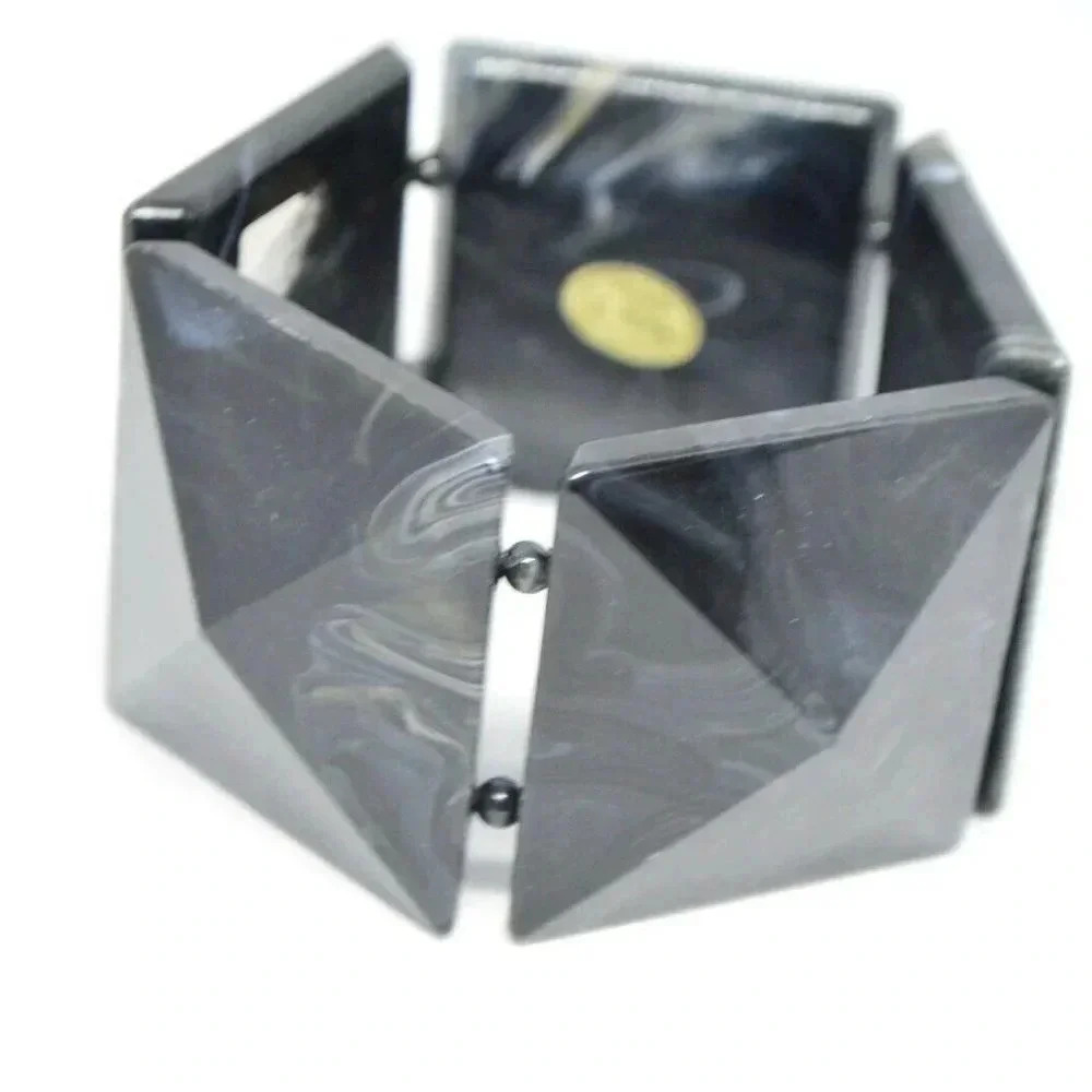 Black White Marbled Acrylic Large Square Bracelet